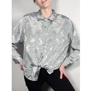 Vintage East West Woman grey blouse with floral print